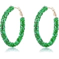 thumbnail image 2 of Colorful Bohemian Shiny Glitter Sequins Round Hoop Earrings Wrapped Gold Plated Circle Statement Rhinestone Dangle Drop Earrings for Women Simple Jewelry, 2 of 2