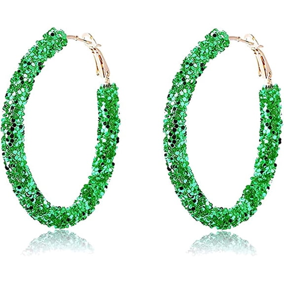 Colorful Bohemian Shiny Glitter Sequins Round Hoop Earrings Wrapped Gold Plated Circle Statement Rhinestone Dangle Drop Earrings for Women Simple Jewelry