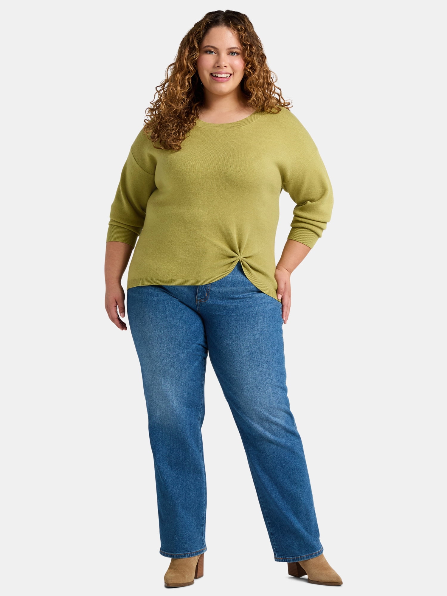 Terra & Sky Women’s Plus Size Double-Knit Twist Sweater, Sizes 0X-5X