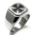 thumbnail image 1 of Stainless Steel Pattee Iron Cross Circlet Engraved Square Flat Top Biker Style Polished Signet Ring, 1 of 1