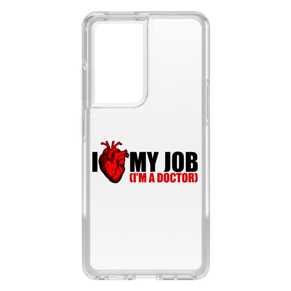 DistinctInk Clear Shockproof Hybrid Case for Galaxy S21 ULTRA 5G (6.8" Screen) - TPU Bumper Acrylic Back Tempered Glass Screen Protector - I Heart My Job - I'm A Doctor
