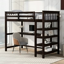 Harper & Bright Designs Twin Size Loft Bed with Storage Shelves, Wooden Twin Loft Bed Frame with Under-bed Desk for Boys Girls Teens Bedroom, Espresso