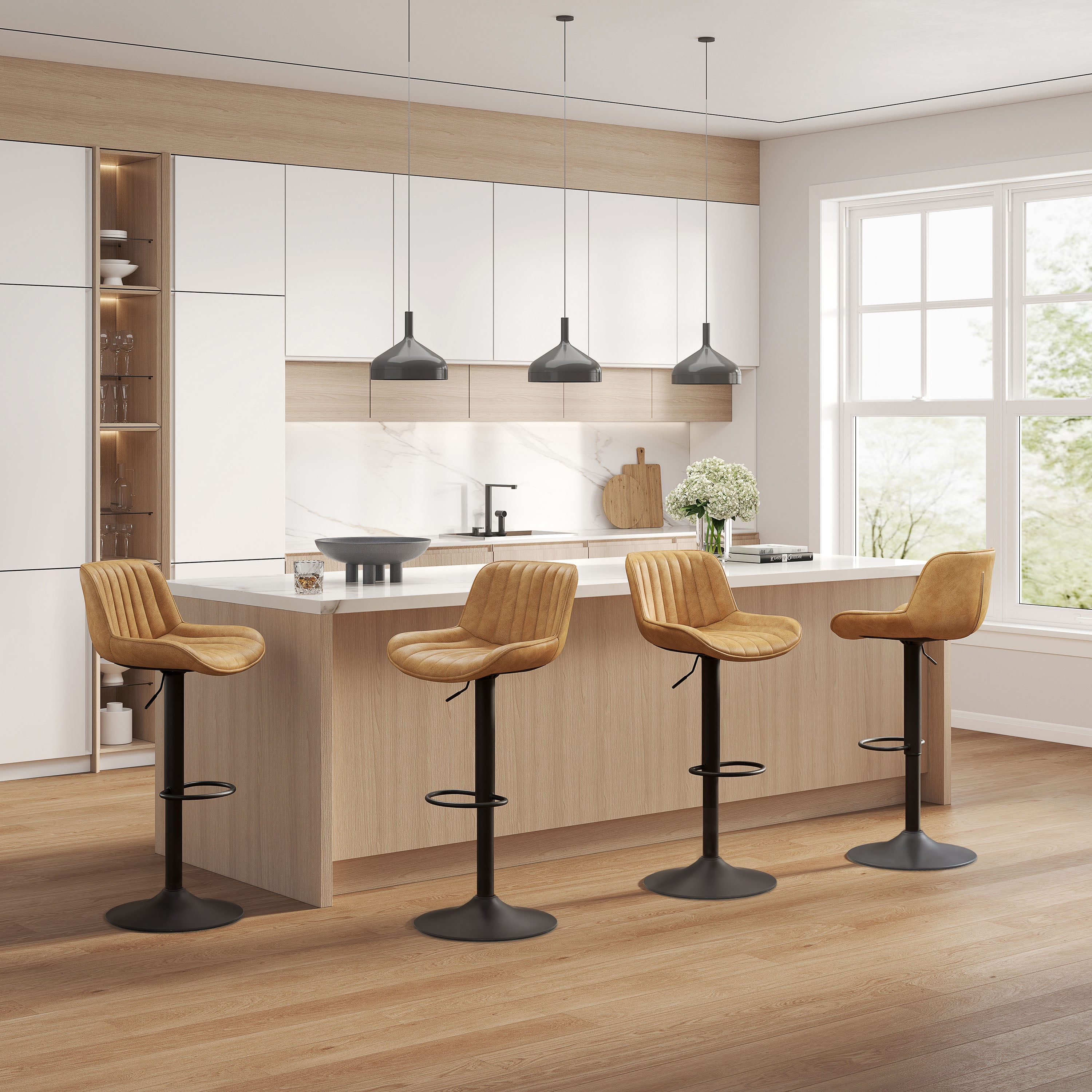 Art Leon Rustic Bar Stools Set of 2, Faux Leather with Backrest Chrome Legs, Upholstered Swivel Kitchen Stools, Yellow