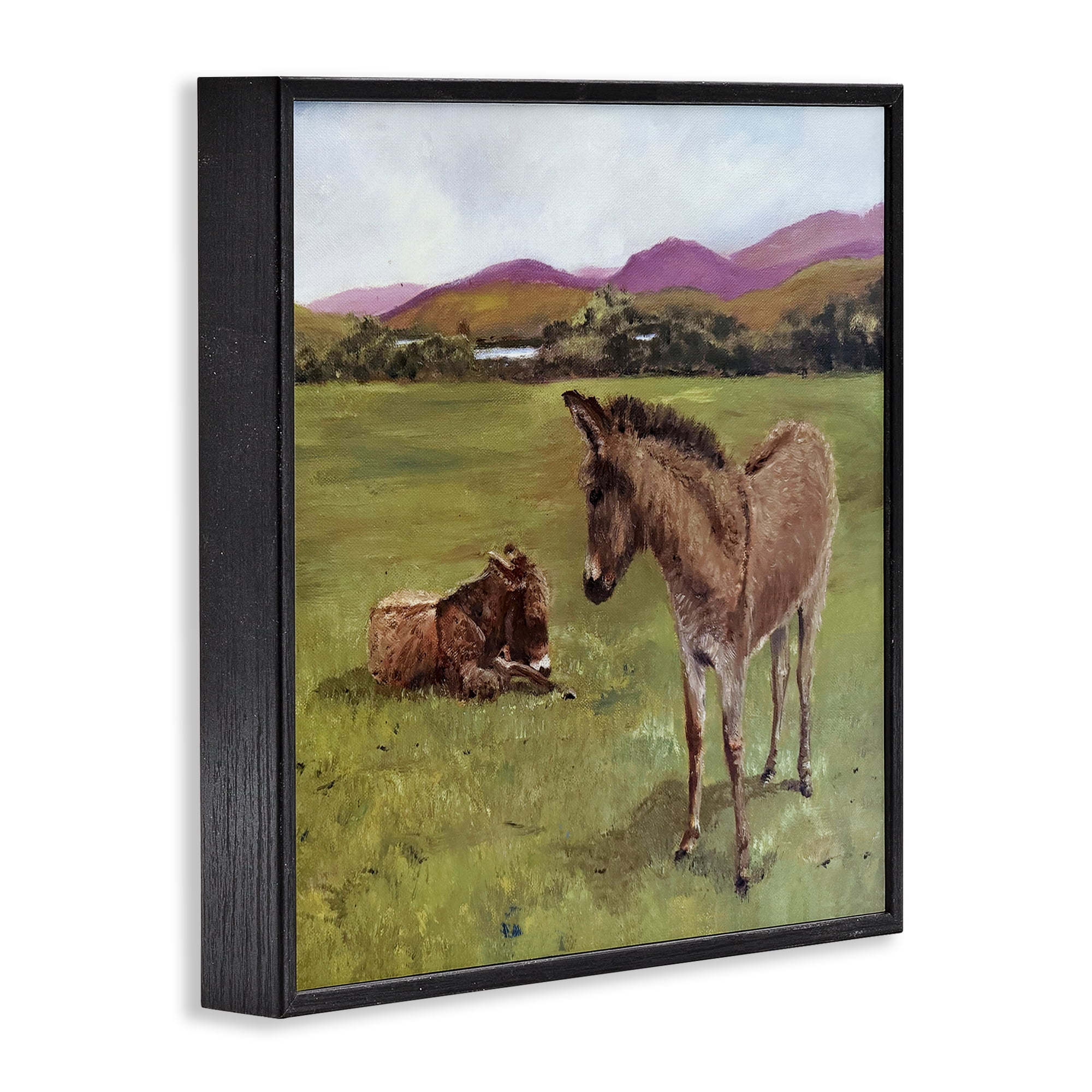 Donkey Duo in Pasture Black Framed Giclee Art, design by Patricia Reynolds