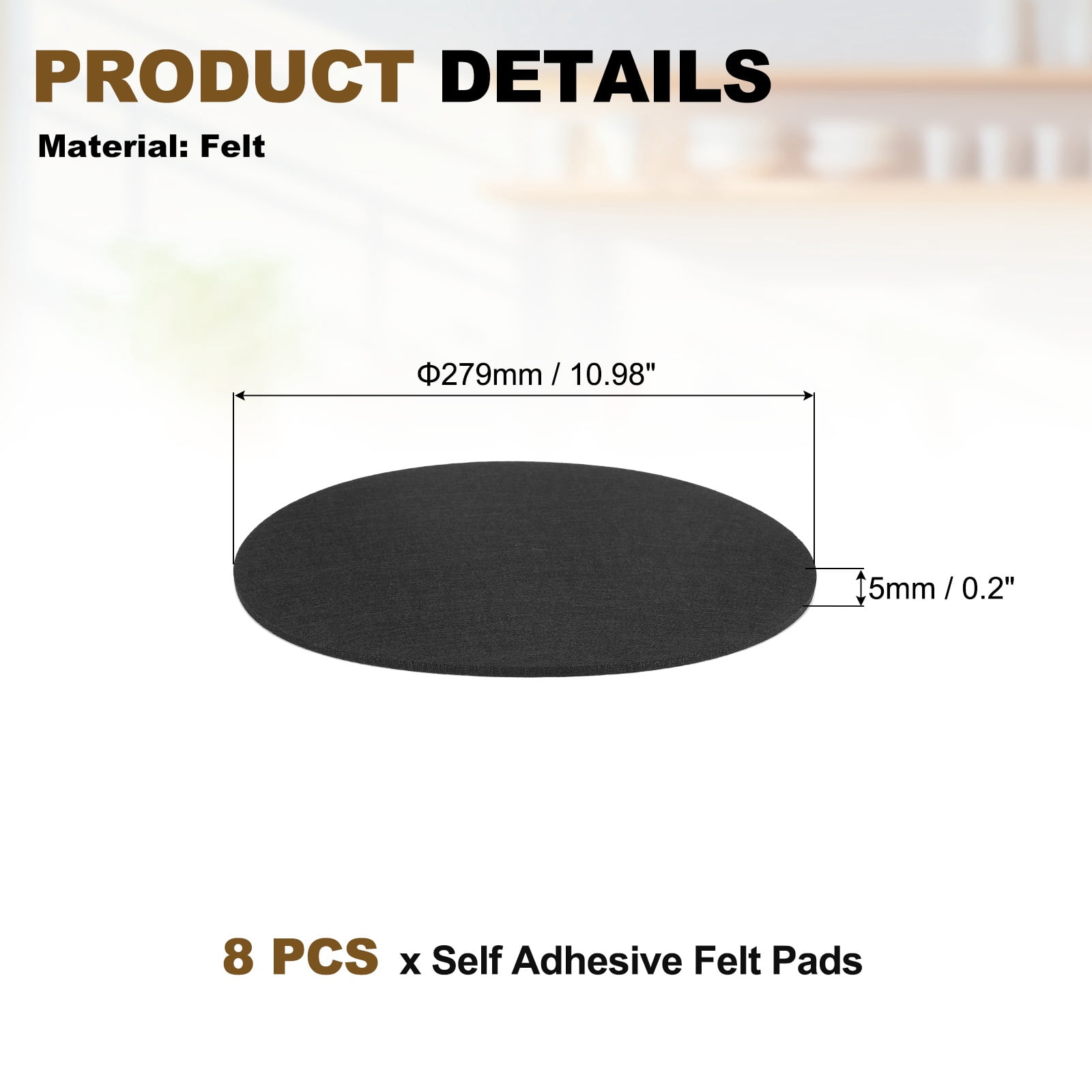 Uxcell 8Pcs Non Slip Furniture Pads, 11" Round Self Adhesive Felt Bumpers Noise Reducing Furniture Feet Floor Protector for Chairs Tables Furniture Legs (Black 0.2" Thick)