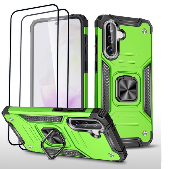 Hotpom Phone Case for Samsung Galaxy A36 5G with 2 Pack Screen Protector Military Shockproof Protection with 360° Rotating Stand and Car Mount Capability, Green
