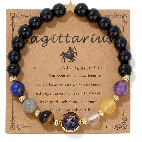1 Set 1Pc Sagittarius Zodiac Bracelet Adjustable 7-1/2 inch Natural Gemstone Beaded Stretch Bracelet for Women and Men