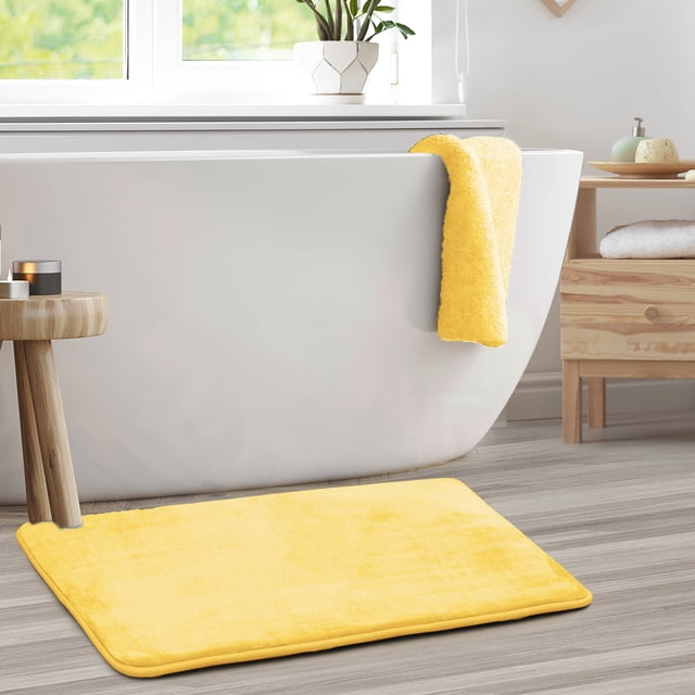 1 Large Clara Clark Bath Mat Bathroom Rug - Absorbent Memory Foam Bath Rugs - Non-Slip, Cozy Velvet Feel Microfiber Bathrug, Plush Shower, Toilet- Floor Bathmats Carpet - Mellow Yellow - 20"x32"