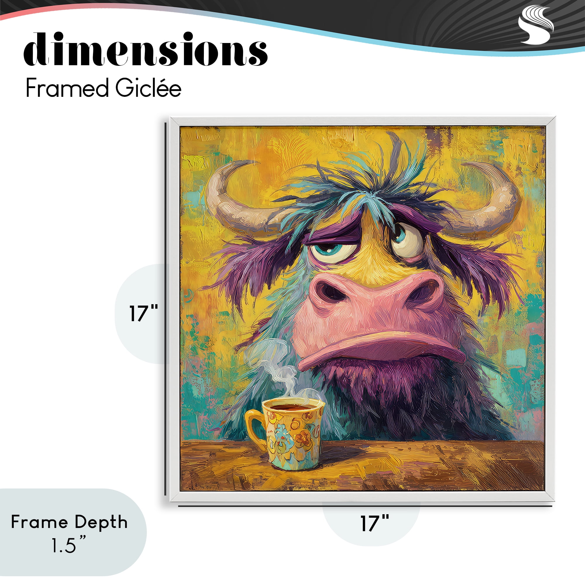 Stupell Industries Grumpy Cow & Mug White Framed Giclee Art, design by The Wands Want