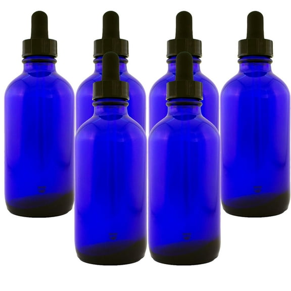 Cobalt Blue 4oz Dropper Bottle (120ml) Pack of 6 - Glass Tincture Bottles with Eye Droppers for Essential Oils & More Liquids - Leakproof Travel Bottles