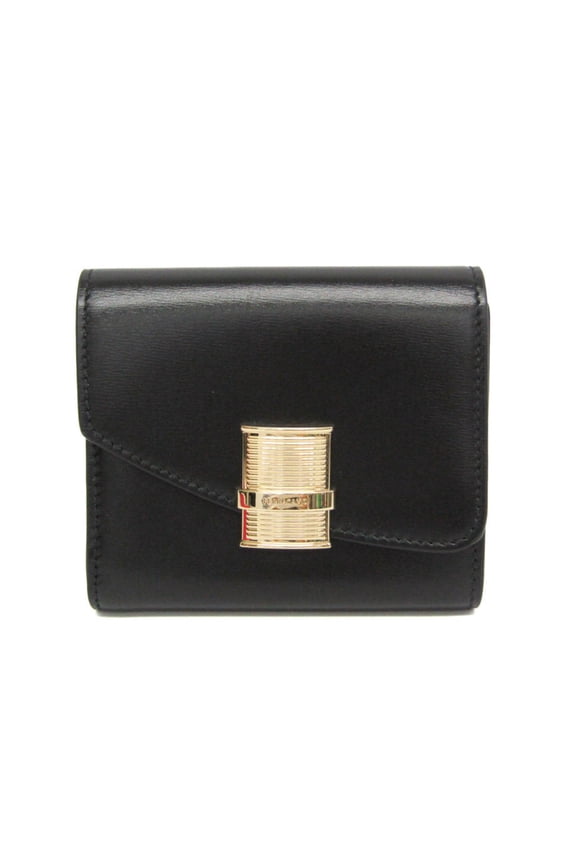 Pre-Owned Salvatore Ferragamo JL-22 0696 Women,Men Leather Wallet (tri-fold) Black (Good)