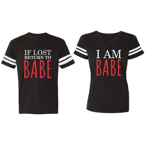 IF Lost Return To Babe I am Babe Matching Couple Cotton Jerseys (Men Black / Women Black) (Men S / Women S)