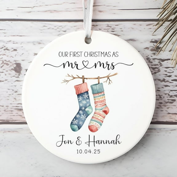 First Christmas Married Ornament, Customized Our First Christmas As Mr And Mrs Christmas Ornament, Personalized Wedding Gift, Newlywed 2025