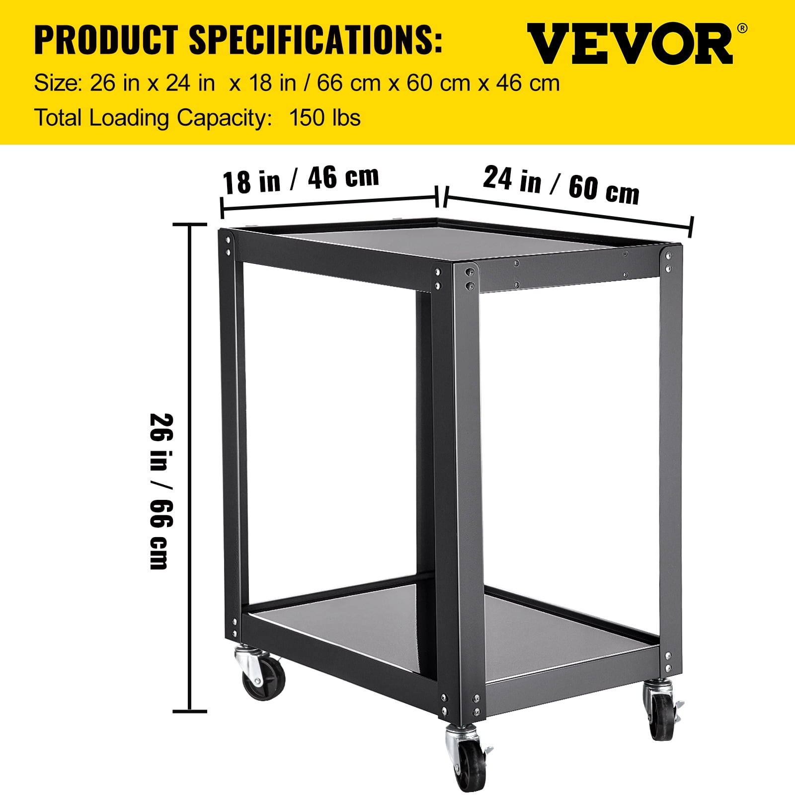 SKYSHALO AV Trolley, 26" Tall, Equipped with Power Outlet, 24x18" Cart Featuring 2 Levels, 4 Movable Wheels & 2 Brakes, Supports up to 150 lbs, Ideal for Workplaces and Educational Settings