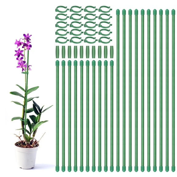 Lingsida 20pcs Plant Stakes, 17.7" Adjustable Garden Plant Support Stakes, Single Stem Support Stake Plant Cage Support Rings with Plant Clips and Connect Pipe for Tomatoes Beans Orchid Vegetable