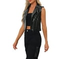 thumbnail image 4 of INSPIRE CHIC Women's Metallic Faux Leather Lapel Collar Sleeveless Zip Cropped Vest L Black, 4 of 6