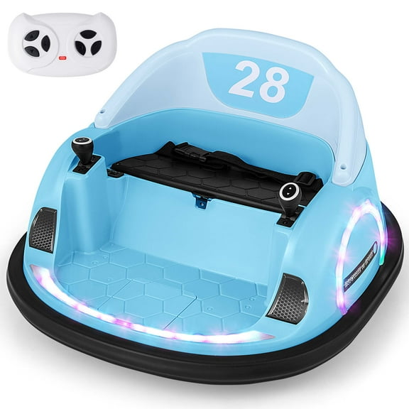 Costway 12V Electric 360° Spin Car Toy Ride on Bumper Car for Toddlers with Remote Control Light Blue