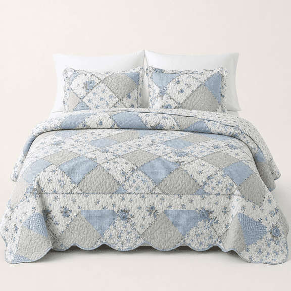 Blue Queen (87"x95") Patchwork Quilt Bedding Set