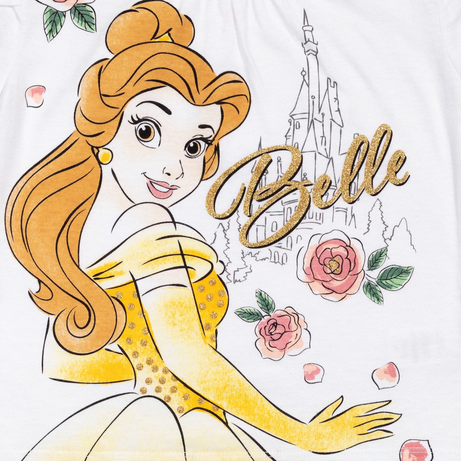 Disney Beauty and the Beast Big Girls' T-Shirt and Tutu Skirt Set with Scrunchie White Gold Belle