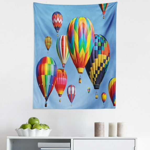 Balloon Tapestry, Colorful Air Balloons in the Sky Air Travel Aviation Themed Photograph Touristic, Fabric Wall Hanging Decor for Bedroom Living Room Dorm, 5 Sizes, Multicolor, by Ambesonne