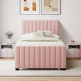 thumbnail image 2 of Aukfa Twin Size Upholstered Platform Bed Frame with Twin Size Trundle for Bedroom,Guestroom, Pink, 2 of 8