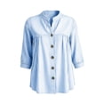 thumbnail image 4 of Sokhug Womens Cotton Linen Striped 3/4 Sleeve Stand Collar Button Down Breathable Casual Daily Tunic Blouse Tops, 4 of 7