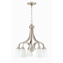 Five Light Down Chandelier 24 inches Wide By 24 inches High-Brushed Polished Nickel Finish-White Frosted Glass Color Bailey Street Home