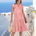 thumbnail image 6 of XVJRHAK Womens Summer Dresses Womens Summer Ruffle Sleeve V Neck Midi Dress 2024 Fashion Casual Fit Flowy Tiered Boho Beach Vacation Sundress (Red3,XL), 6 of 8