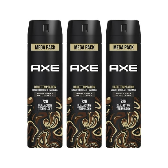 Axe Dark Temptation Body Deodorant Spray For Men Pack Of 3X 215ml, 7.2 Fl.oz. Each | Long Lasting No Gas - 72Hr Dual Action Technology | Smooth Chocolate Fragrance For Boys