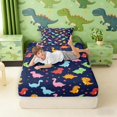 thumbnail image 3 of Manfei Cute Dino Animals Twin Fitted Sheet,Kawaii Flowers Bedding,Blue Green,2 Pieces,1 Fitted Sheet and 1 Pillowcase, 3 of 6