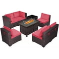 thumbnail image 4 of Gotland 8 Piece Outdoor Patio Furniture Set with 43“ Gas Fire Pit Table Patio Furniture Sectional Sofa Set (red), 4 of 7