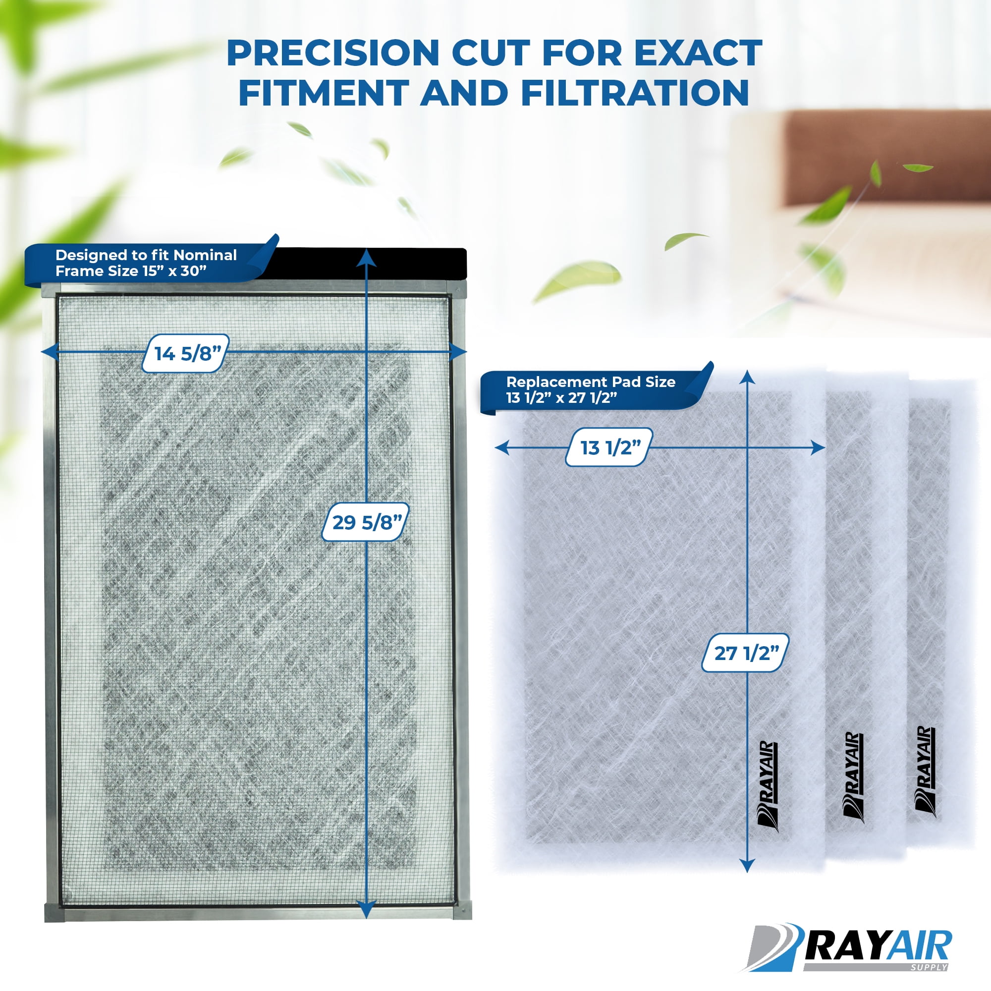 RAYAIR SUPPLY 15x30 Replacement Filter Pads Compatible with MicroPower Guard Air Cleaner 15x30 Refills (3 Pack) WHITE