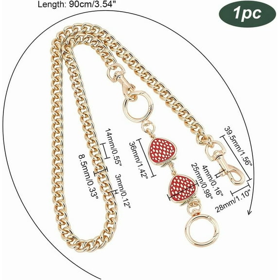 35.2" Gold Purse Chain Strap Flat Chain Strap with Strawberry Link Extender Purse Extender Strap Purse Strap Replacement for Crossbody Shoulder Tote Underarm Bag Handbag Purse Clutch