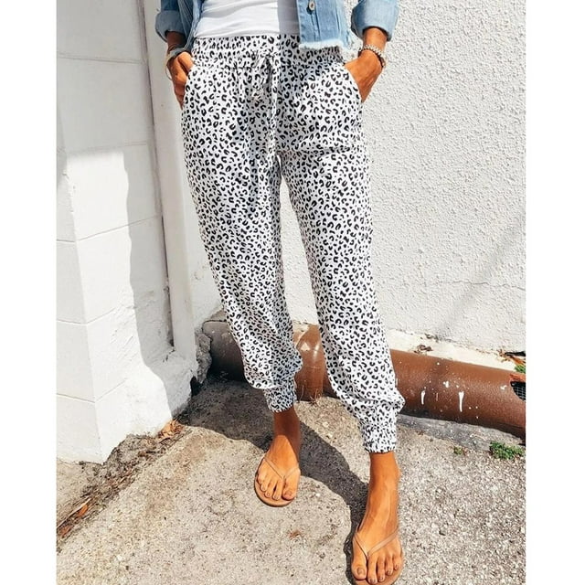 drppepioner Pantalon Décontracté pour Femmes Été Pantalon à Imprimé Léopard Bas Pantalon de Sport