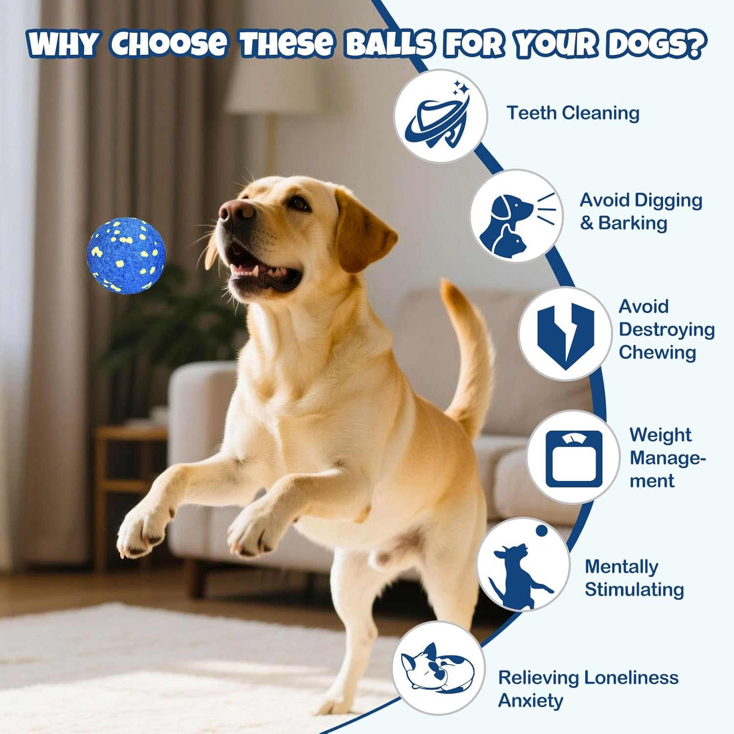6 Pack Dog Balls for Aggressive Chewers, 2.5'' High Bounce E-TPU Fetch Balls, Fits Standard Ball Launchers, Indestructible Lightweight Swimming Pool Ball, Tough Teething Chew Toys for Dogs