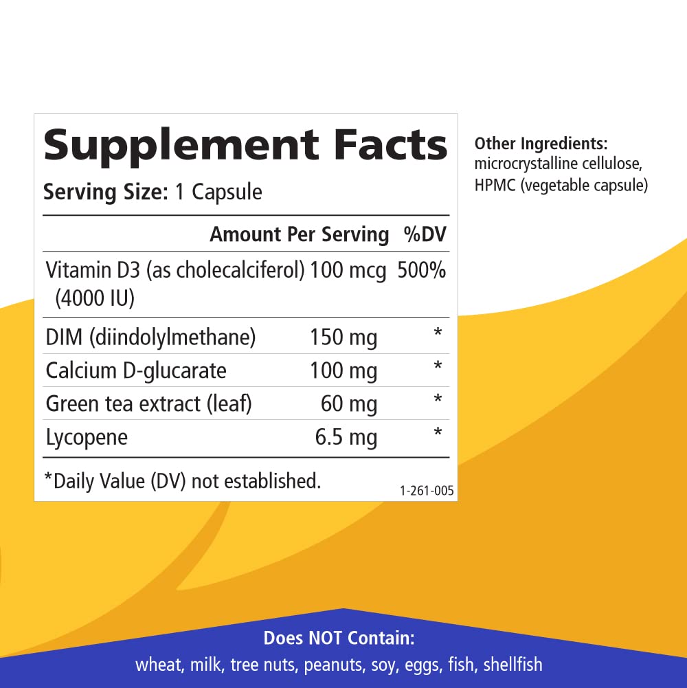 Dim D by Pure Essence - Natural Supplement for Estrogen Balance, Hormonal Acne, and Menopause Support with Vitamin D3, Calcium, Green Tea & Lycopene - 90 Capsules