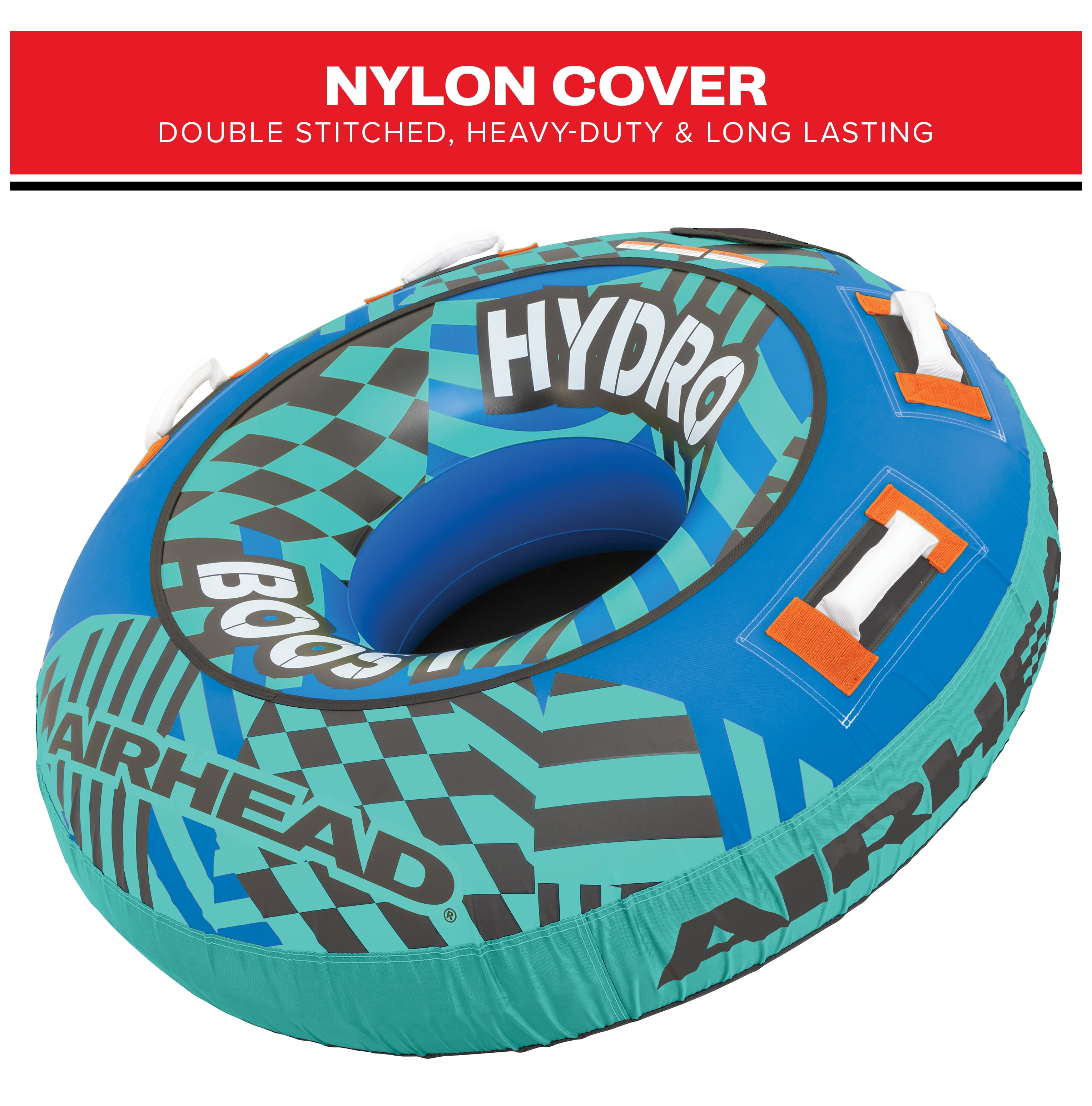 Airhead Hydro Boost 1 Person Nylon Towable Tube, 54" Deflated Size, Max Capacity 170 lbs