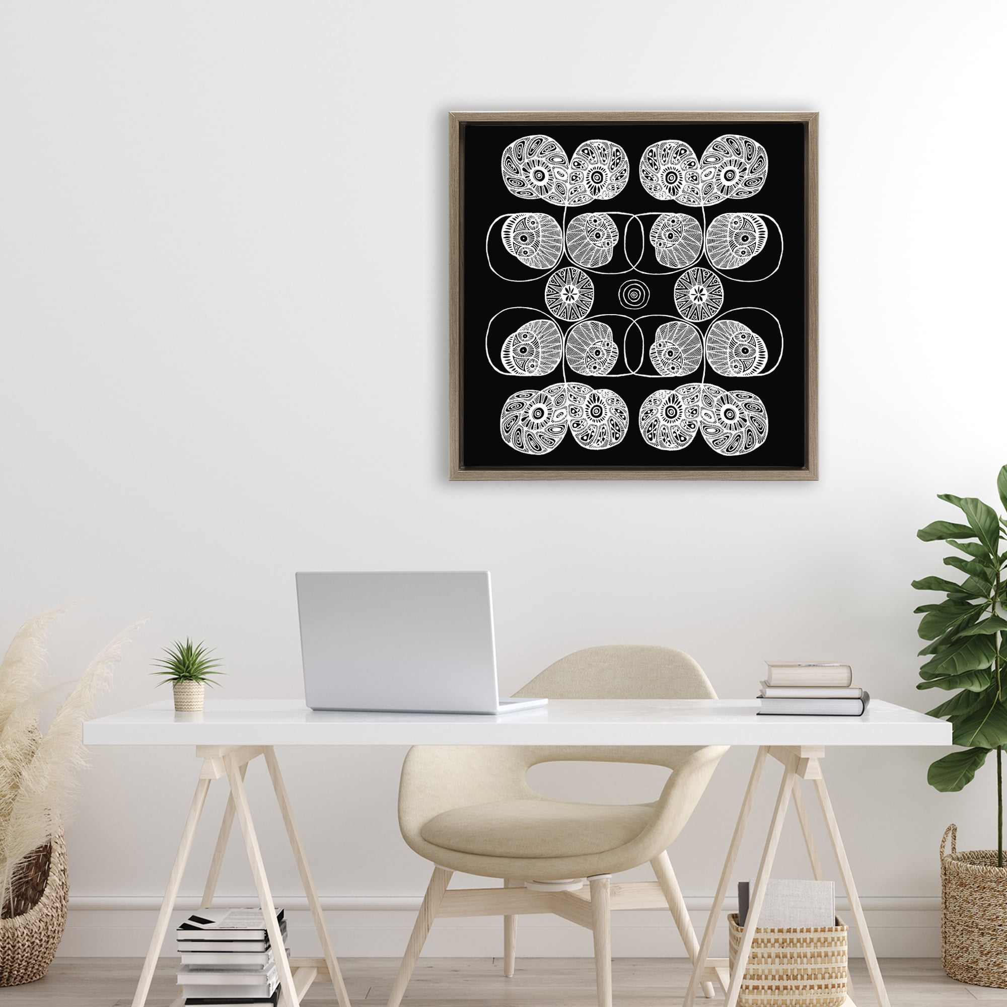 Stupell Industries Detailed Rounded Elementals Brown Framed Floater Canvas Wall Art, design by El Perkin