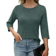 thumbnail image 2 of FAIWAD Sweaters for Women 3/4 Sleeve Crew Neck Button Pullover Loose Casual Lightweight Blouses, 2 of 6