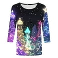 thumbnail image 4 of Cavosen Christmas 3/4 Sleeve Shirts for Women Glitter Xmas Tree Print Blouse Round Neck Tops Festival Fashion Shirts Vacation Holiday Tee Cute Going Out Party Clothes, 4 of 5