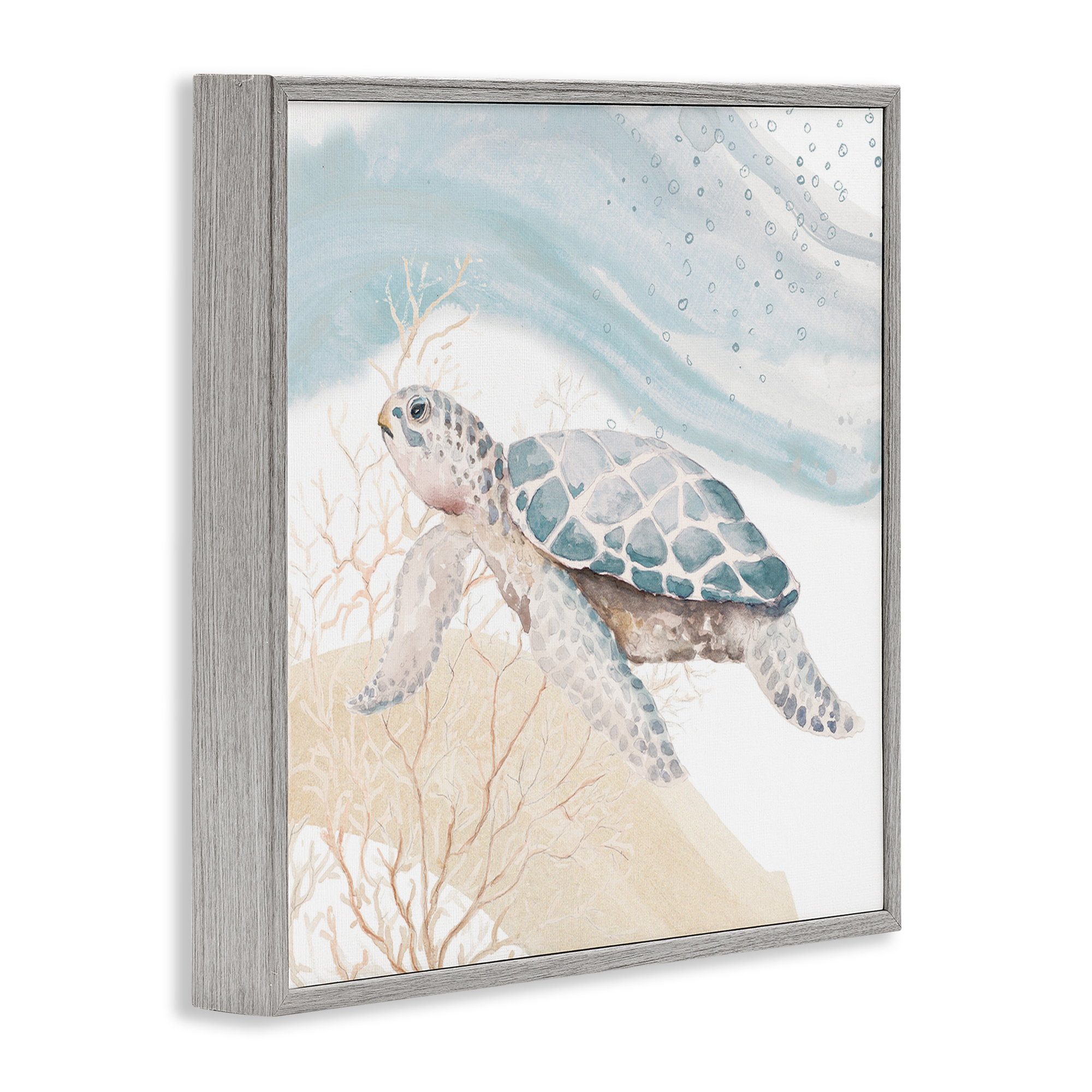 Stupell Industries Swimming Aquatic Turtle Animals & Insects Painting Gray Framed Art Print Wall Art, 17 x 17