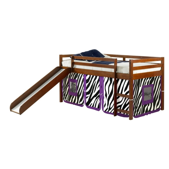 Donco Kids Twin Loft Bed with Zebra Tent and Slide, Espresso