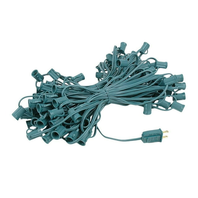 Novelty Lights 100 Foot C7 Outdoor String Light Christmas Stringer - Patio String Lights - Candelabra Base (C7/E12) - 12" Spacing - Green Wire