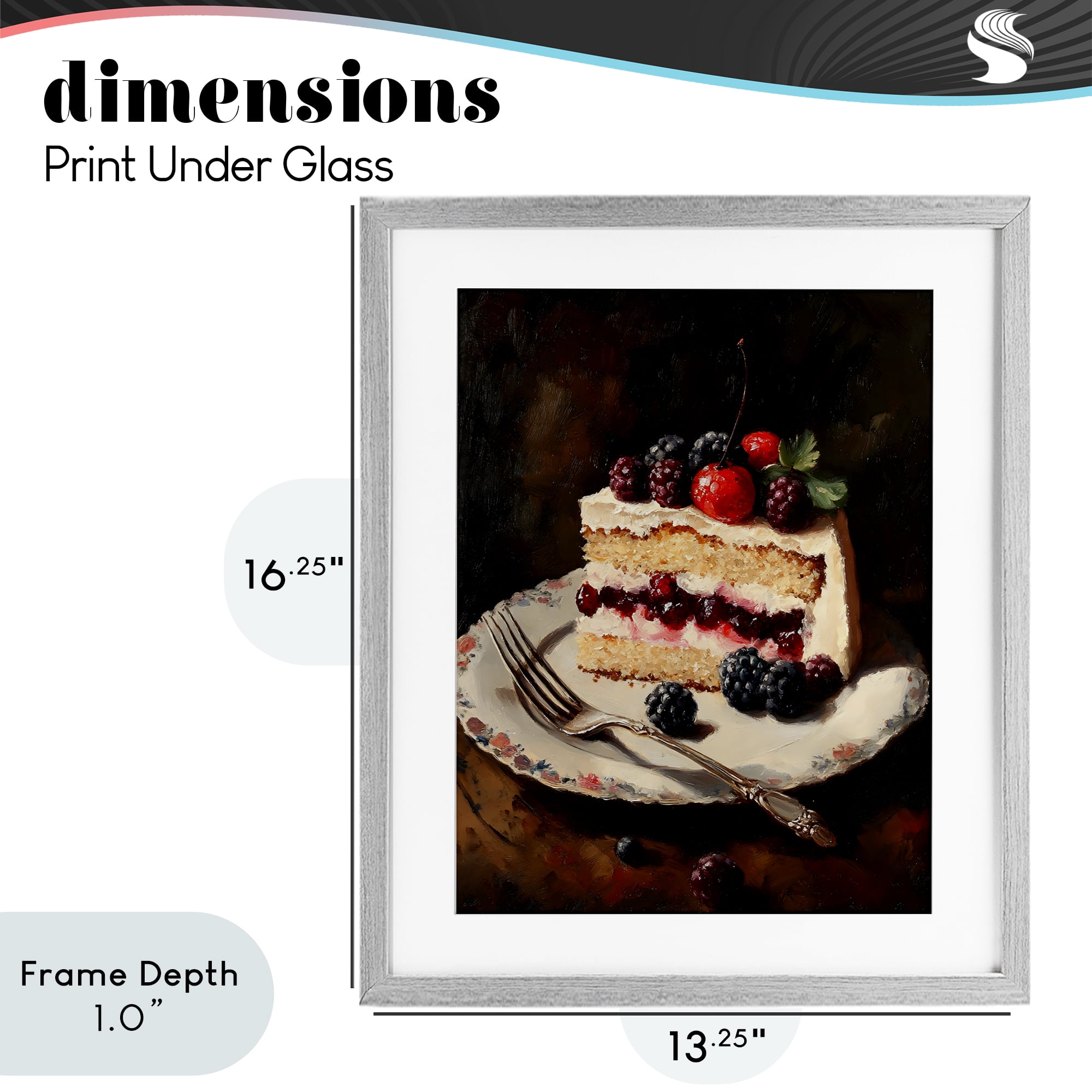 Stupell Industries Berry Topped Cake Slice Gray Framed Print Under Glass, design by Franklyn Gregory