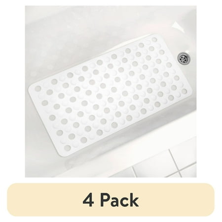 (4 pack) Mainstays 15" x 27" Non-Slip Cushioned PVC Bathtub Mat for Shower with Suction Cups and Drain Holes, White