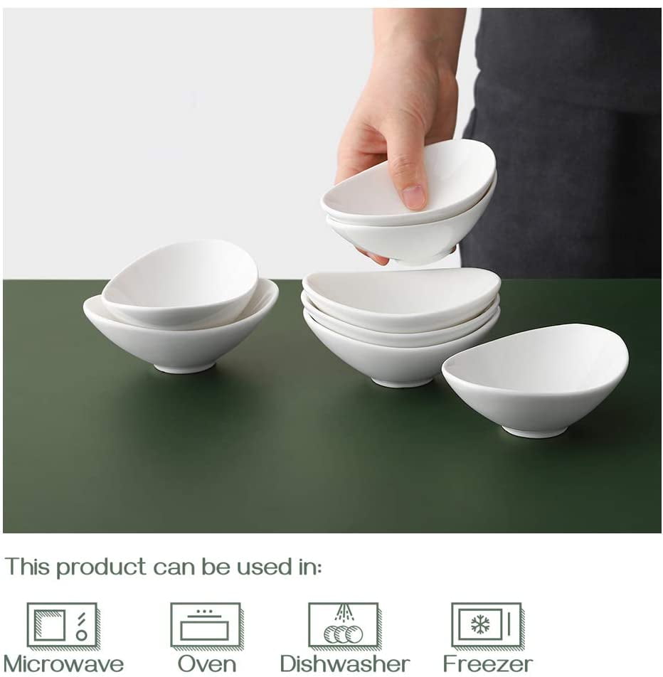 DOWAN Ceramic Dip Bowls Set, 3 Oz Porcelain White Dipping Sauce Bowls