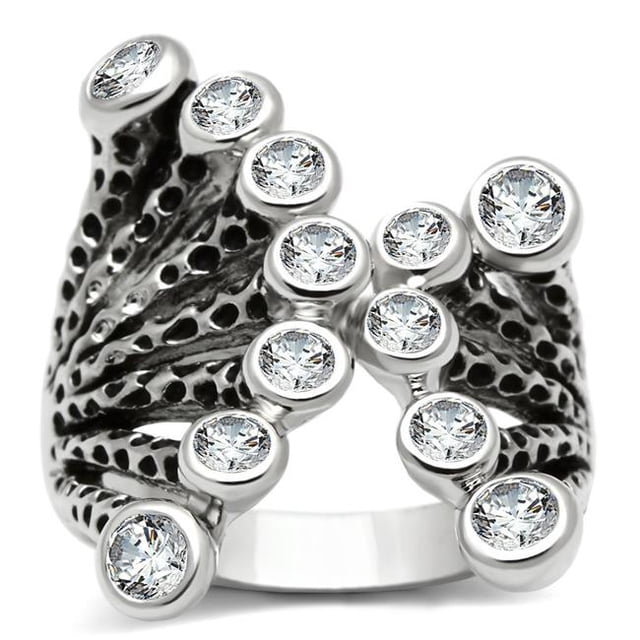 Bague en Laiton Rhodié avec AAA Grade CZ&44; Clair - Taille 6