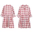 thumbnail image 4 of FANCYINN Women's Gingham Stand Collar Shirt Dress Button Down Casual Long Sleeve Tie Sleeves Mini Plaid Shirt Dresses Red and White and Grey XL, 4 of 5