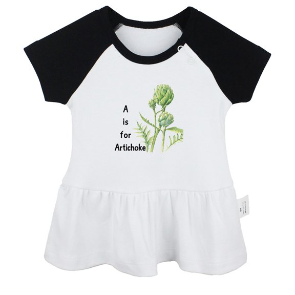 iDzn A is For Artichoke Funny Dresses For Baby, Newborn Babies Skirts, Infant Princess Dress, 0-24M Kids Graphic Clothes (Black Raglan Dresses, 0-6 Months)