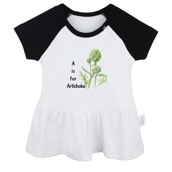 iDzn A is For Artichoke Funny Dresses For Baby, Newborn Babies Skirts, Infant Princess Dress, 0-24M Kids Graphic Clothes (Black Raglan Dresses, 18-24 Months)